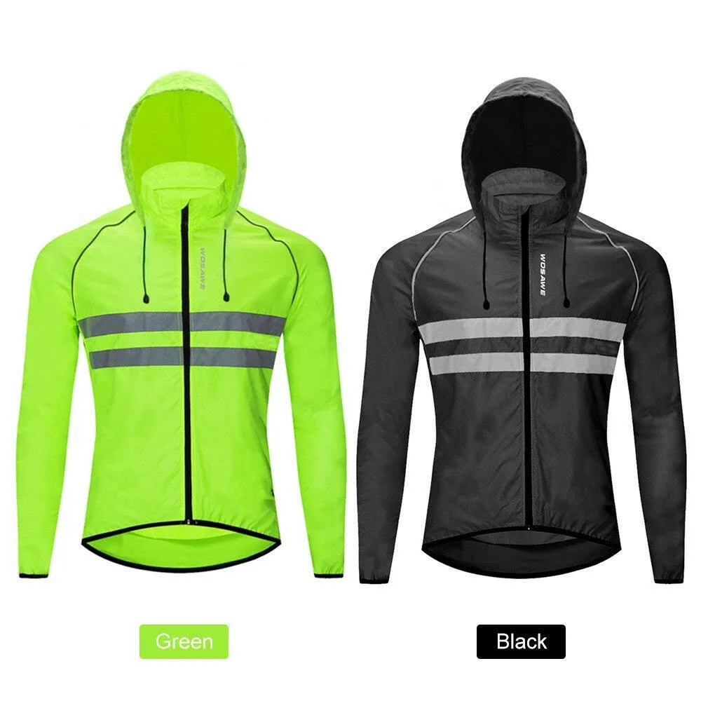 Men Windproof Hooded Cycling Jacket Breathable High Visibility Reflective Bike Bicycle Riding Sports Coat Jacket