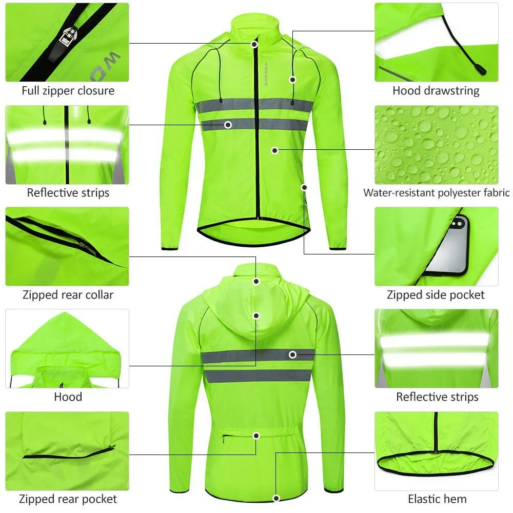 Men Windproof Hooded Cycling Jacket Breathable High Visibility Reflective Bike Bicycle Riding Sports Coat Jacket