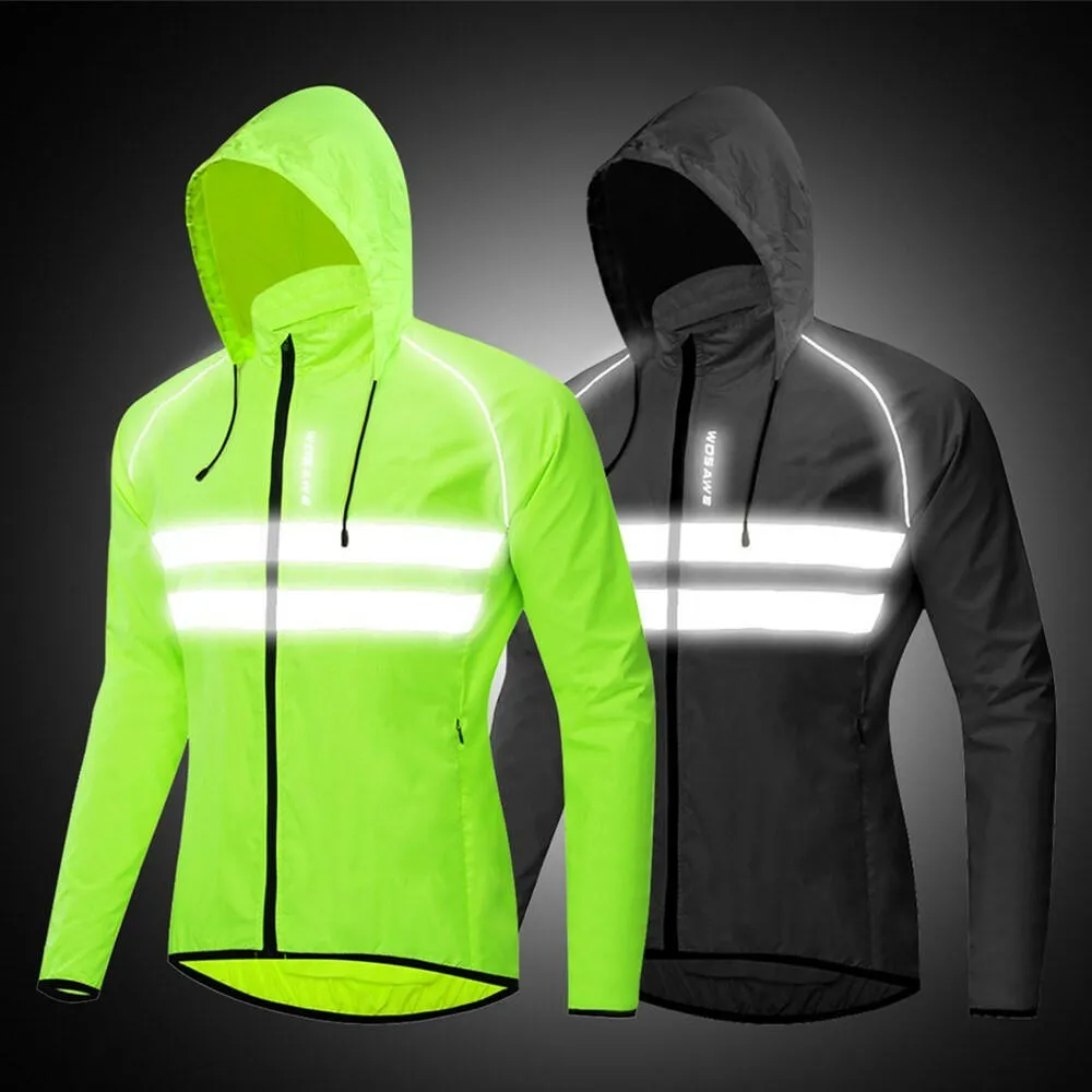 Men Windproof Hooded Cycling Jacket Breathable High Visibility Reflective Bike Bicycle Riding Sports Coat Jacket