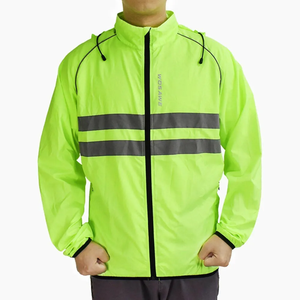 Men Windproof Hooded Cycling Jacket Breathable High Visibility Reflective Bike Bicycle Riding Sports Coat Jacket