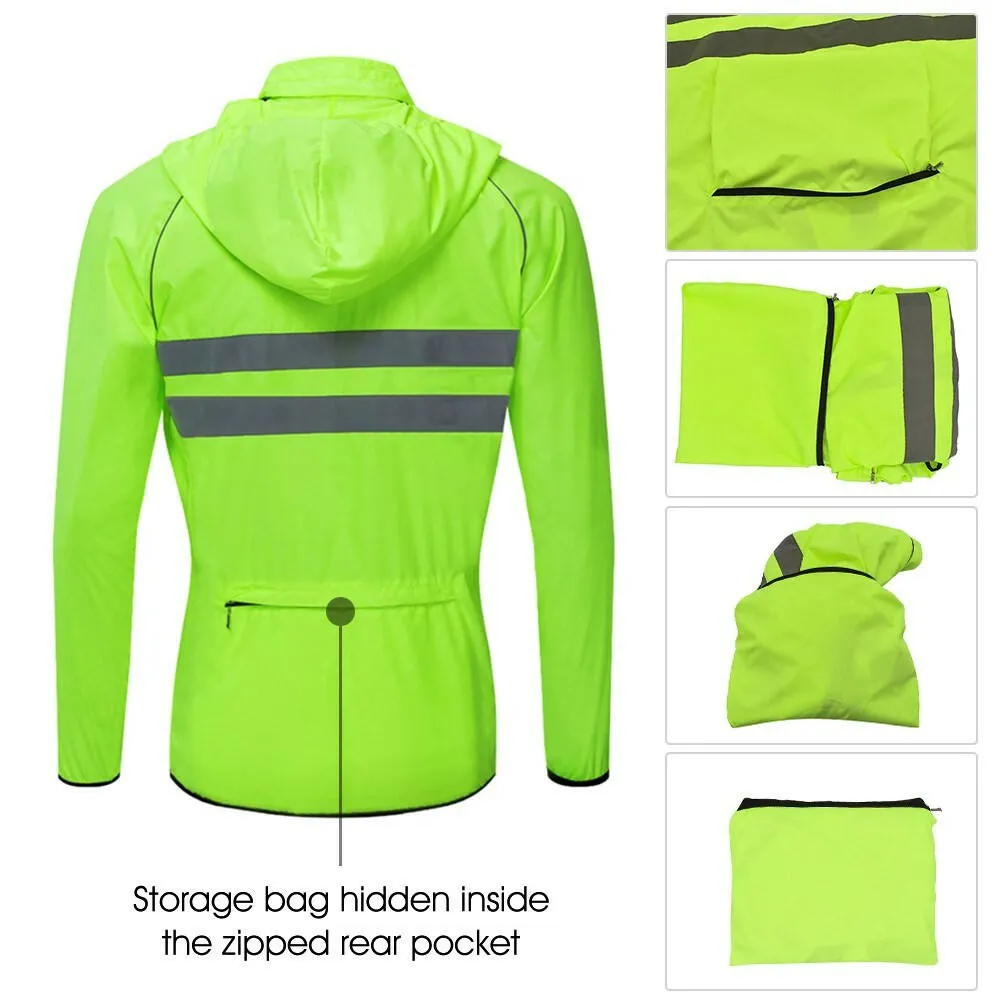 Men Windproof Hooded Cycling Jacket Breathable High Visibility Reflective Bike Bicycle Riding Sports Coat Jacket