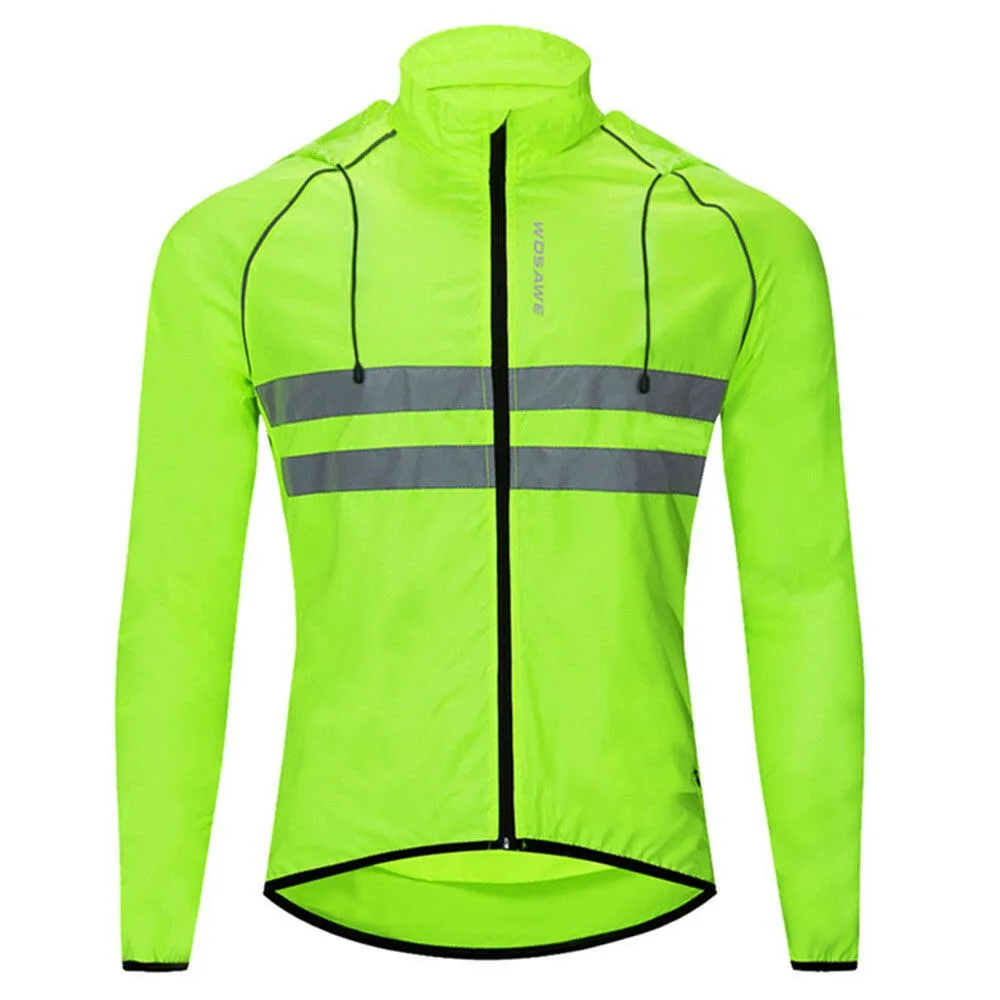 Men Windproof Hooded Cycling Jacket Breathable High Visibility Reflective Bike Bicycle Riding Sports Coat Jacket