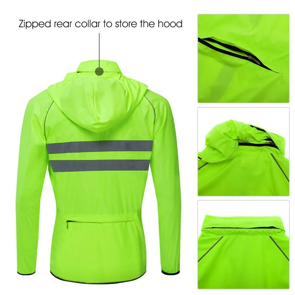 Men Windproof Hooded Cycling Jacket Breathable High Visibility Reflective Bike Bicycle Riding Sports Coat Jacket