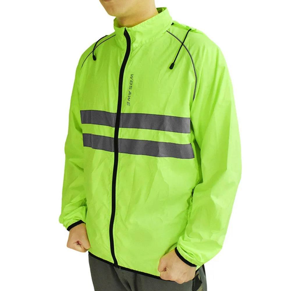 Men Windproof Hooded Cycling Jacket Breathable High Visibility Reflective Bike Bicycle Riding Sports Coat Jacket