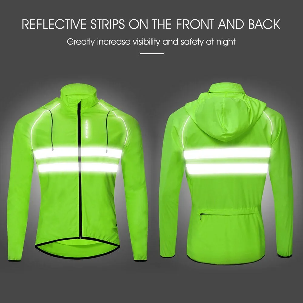 Men Windproof Hooded Cycling Jacket Breathable High Visibility Reflective Bike Bicycle Riding Sports Coat Jacket