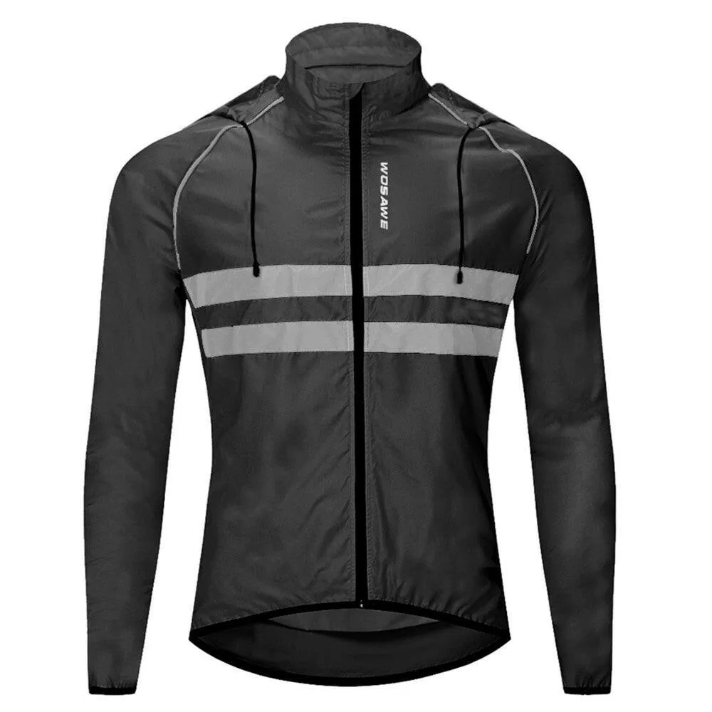 Men Windproof Hooded Cycling Jacket Breathable High Visibility Reflective Bike Bicycle Riding Sports Coat Jacket