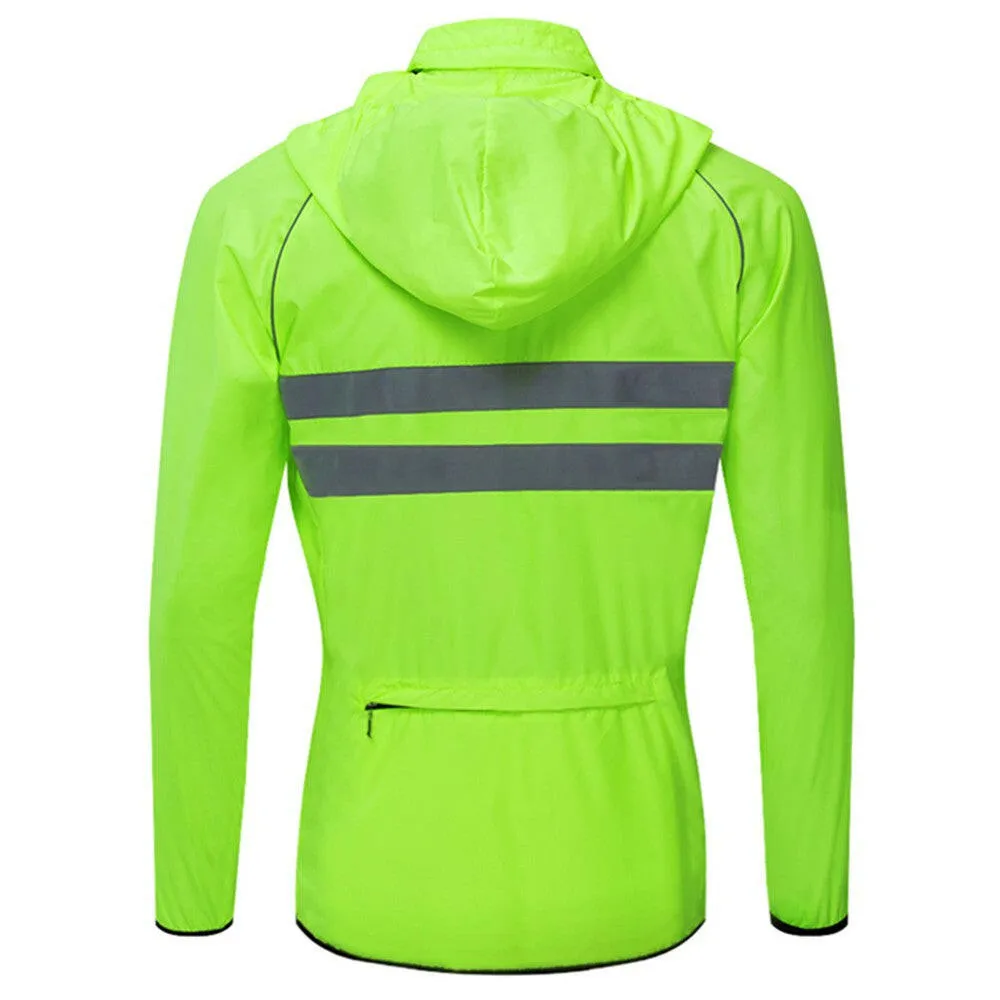 Men Windproof Hooded Cycling Jacket Breathable High Visibility Reflective Bike Bicycle Riding Sports Coat Jacket