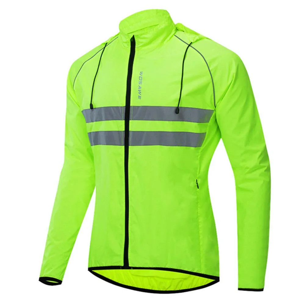 Men Windproof Hooded Cycling Jacket Breathable High Visibility Reflective Bike Bicycle Riding Sports Coat Jacket