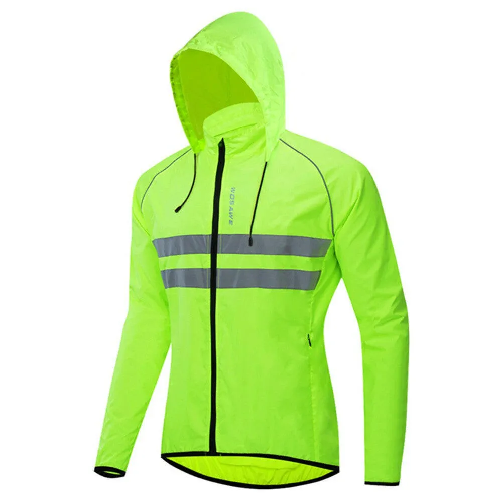 Men Windproof Hooded Cycling Jacket Breathable High Visibility Reflective Bike Bicycle Riding Sports Coat Jacket