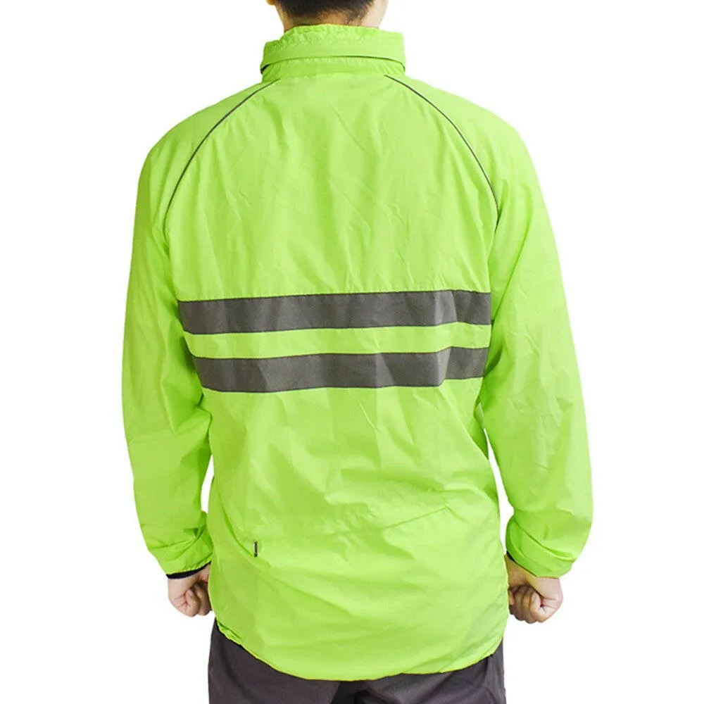 Men Windproof Hooded Cycling Jacket Breathable High Visibility Reflective Bike Bicycle Riding Sports Coat Jacket