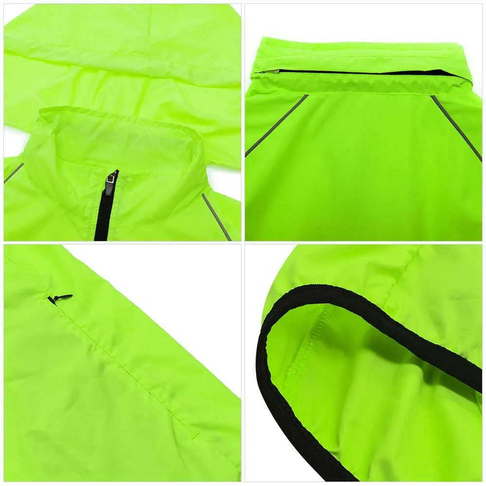 Men Windproof Hooded Cycling Jacket Breathable High Visibility Reflective Bike Bicycle Riding Sports Coat Jacket