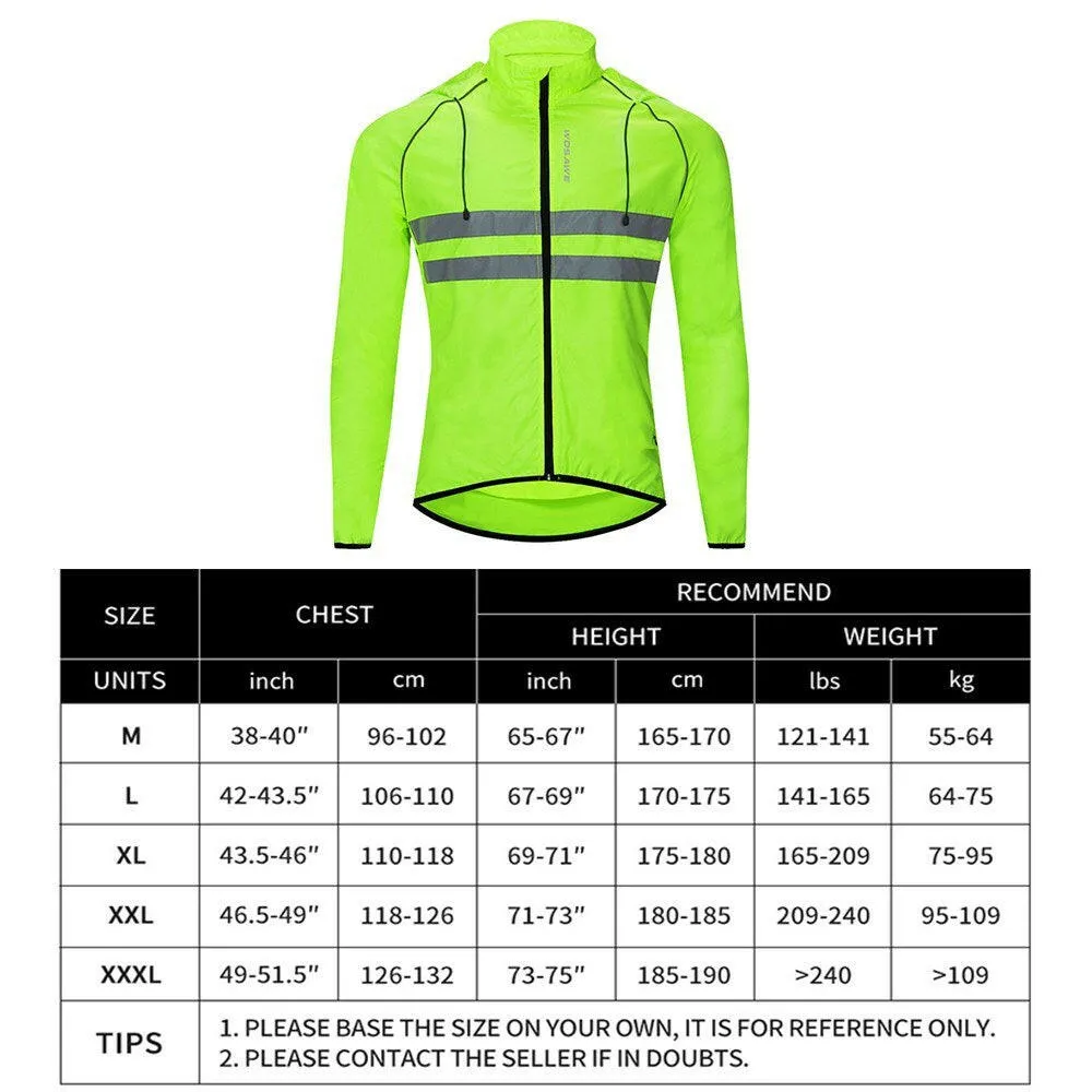 Men Windproof Hooded Cycling Jacket Breathable High Visibility Reflective Bike Bicycle Riding Sports Coat Jacket