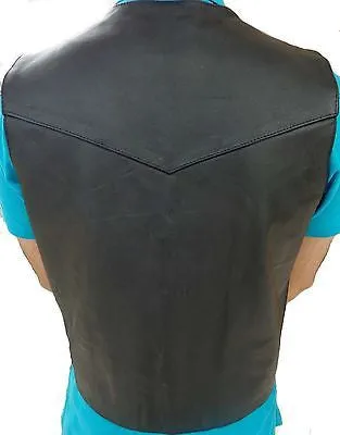 MEN'S MOTORCYCLE MOTORBIKE TOP GRAIN LEATHER VEST DURABLE SOFT LEATHER NEW