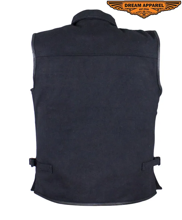 Mens Single Panel Canvas Motorcycle Vest With Gun Pockets