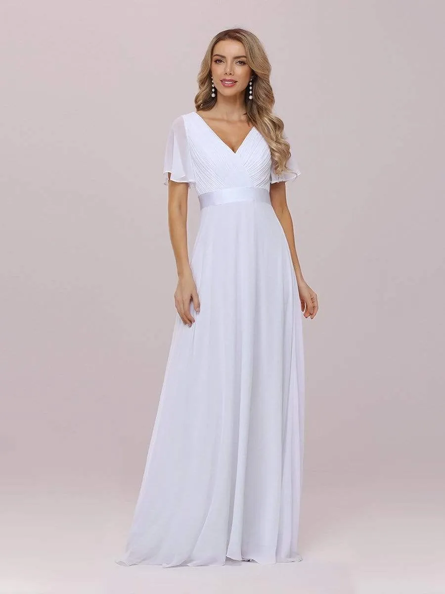 Minimalist A-Line Maxi Chiffon Wedding Dress with Satin Belt