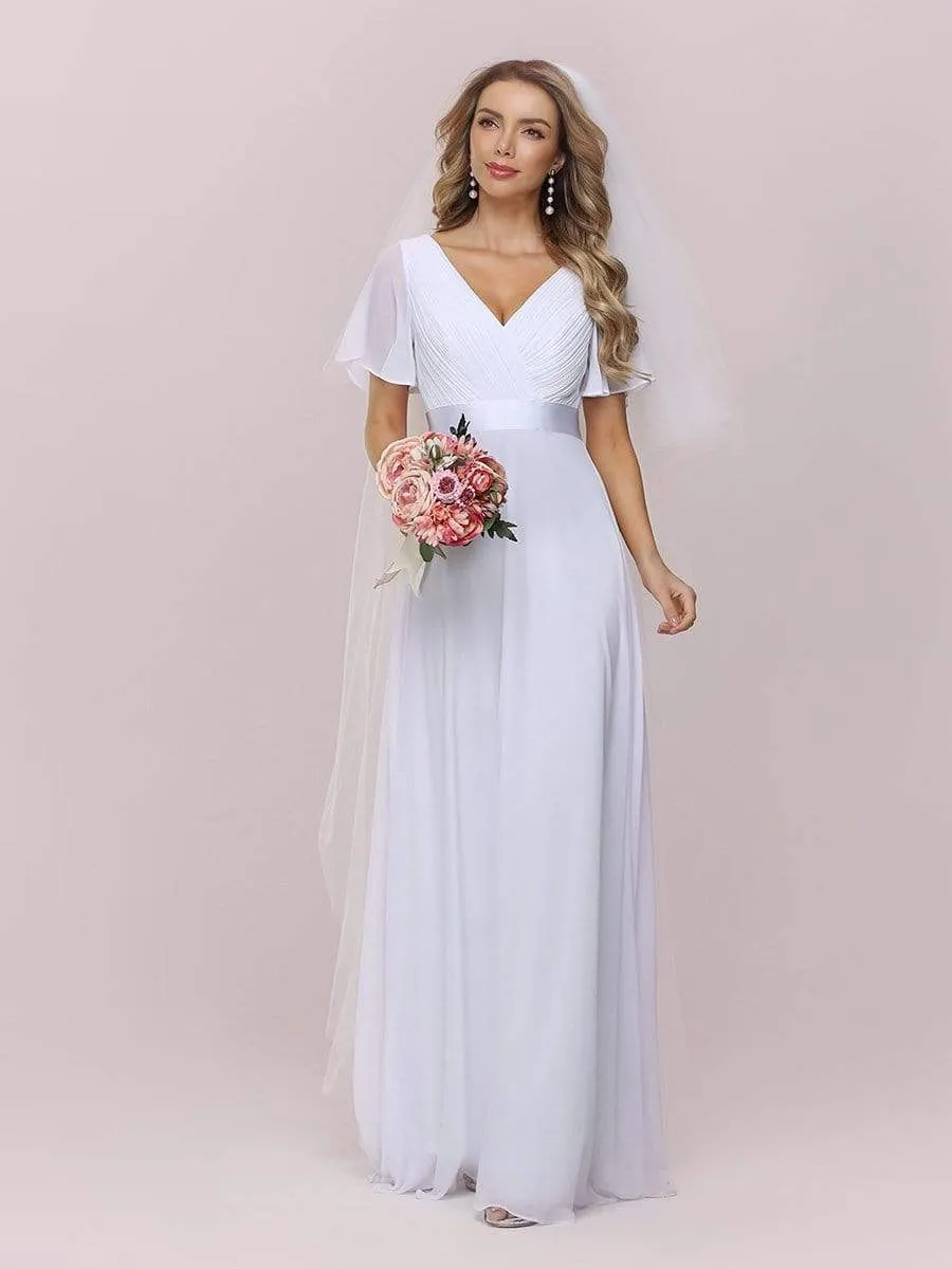 Minimalist A-Line Maxi Chiffon Wedding Dress with Satin Belt