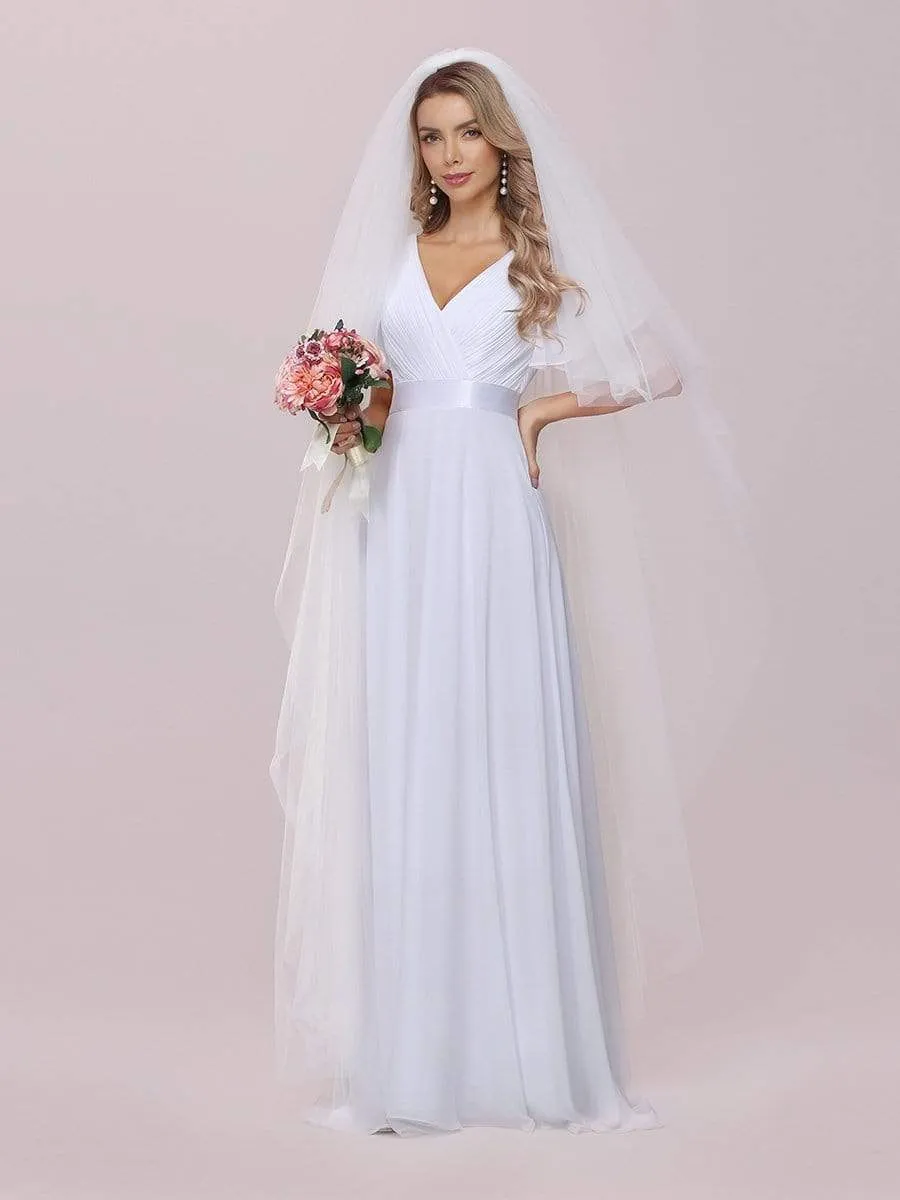 Minimalist A-Line Maxi Chiffon Wedding Dress with Satin Belt