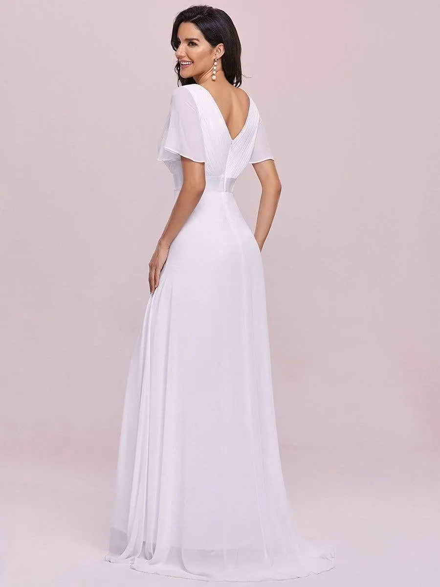 Minimalist A-Line Maxi Chiffon Wedding Dress with Satin Belt