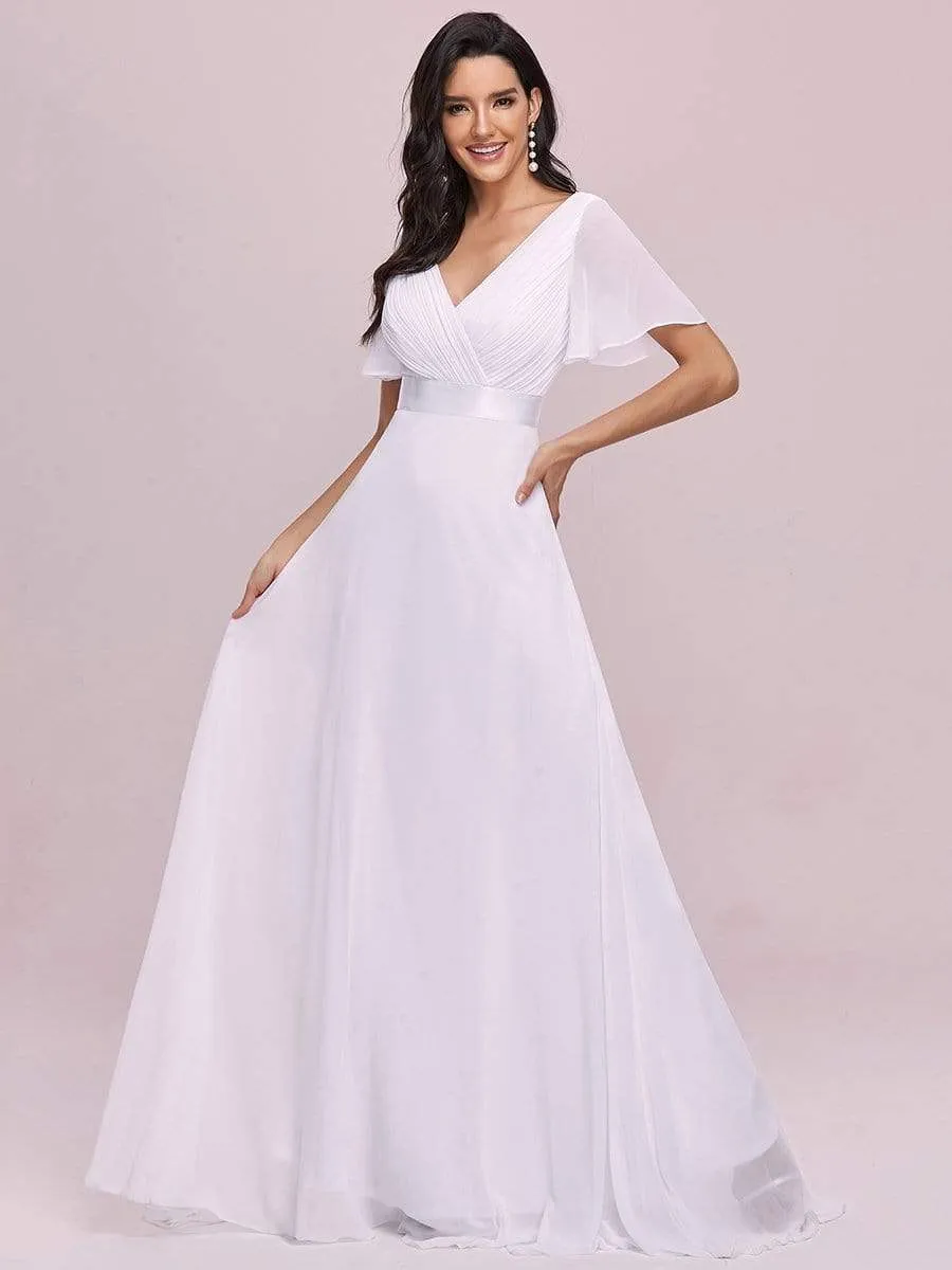 Minimalist A-Line Maxi Chiffon Wedding Dress with Satin Belt