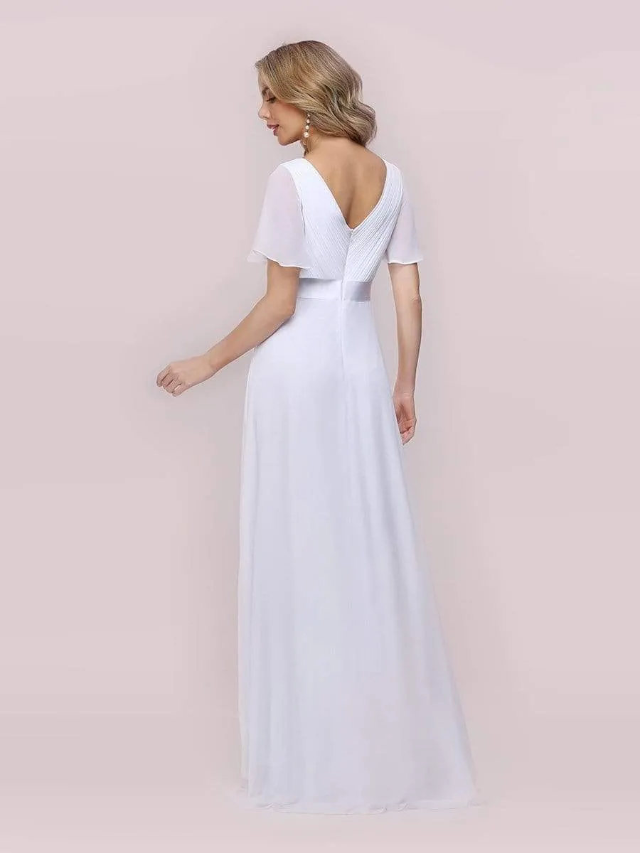 Minimalist A-Line Maxi Chiffon Wedding Dress with Satin Belt