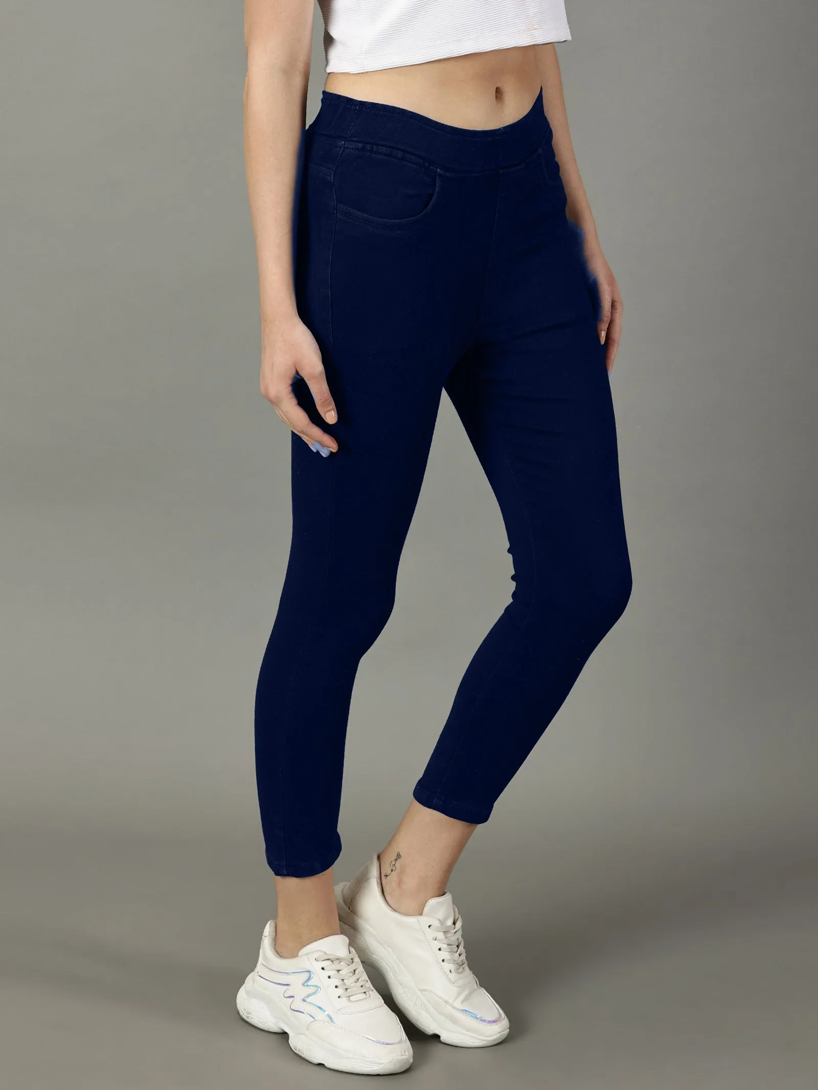 Navy Blue Denim Super Stretchable Jeggings (Skinny Fit)