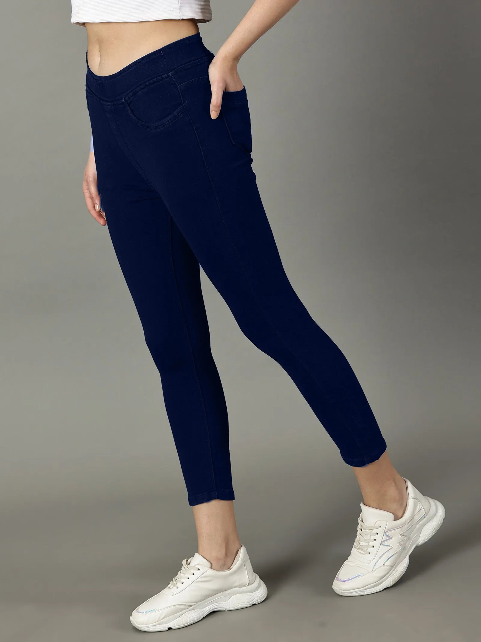 Navy Blue Denim Super Stretchable Jeggings (Skinny Fit)