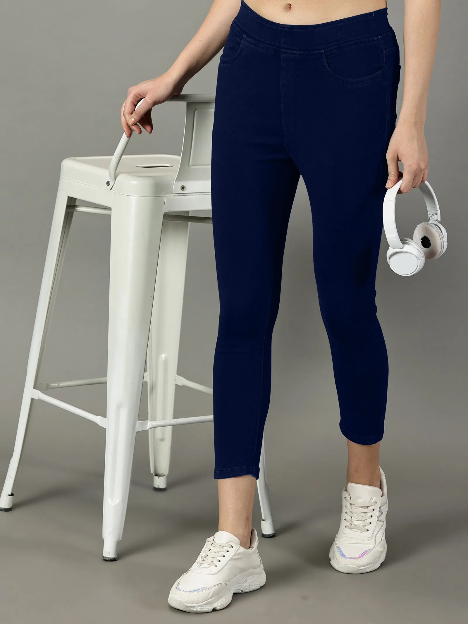 Navy Blue Denim Super Stretchable Jeggings (Skinny Fit)