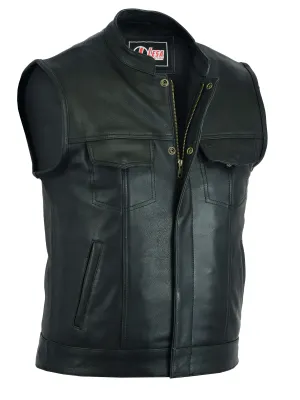 New Motorcycle Motorbike SOA Style Cut Off Vest With Chrome Leather Biker