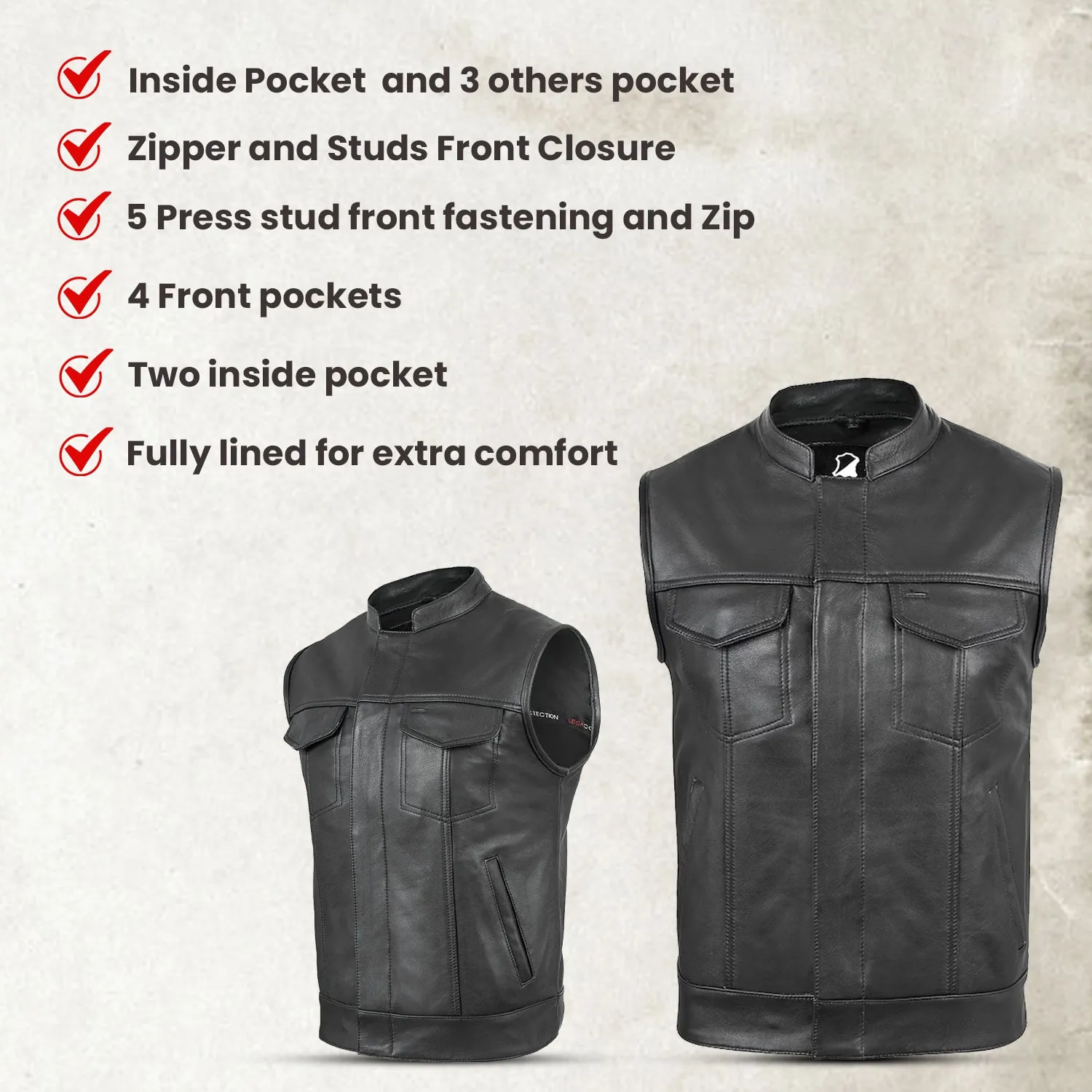 New Motorcycle Motorbike SOA Style Cut Off Vest With Chrome Leather Biker