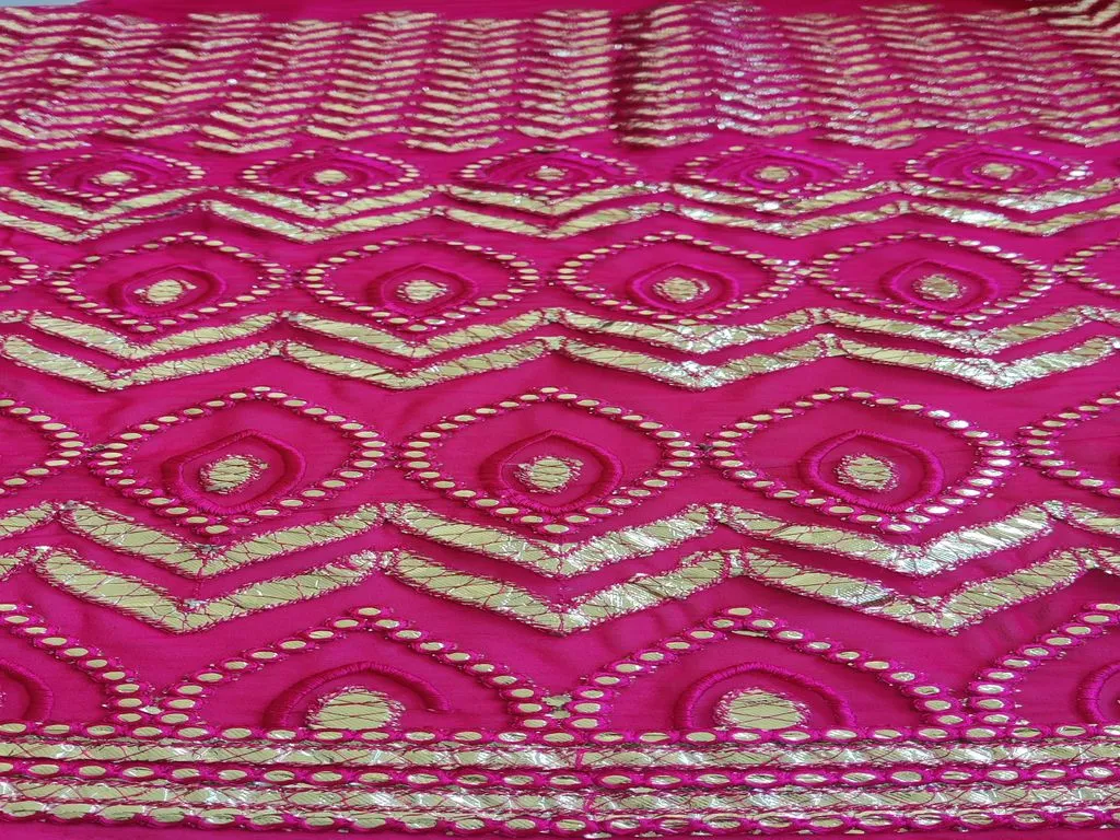 Pink & Silver Traditional Faux Embroidered Gota Patti Georgette Fabric