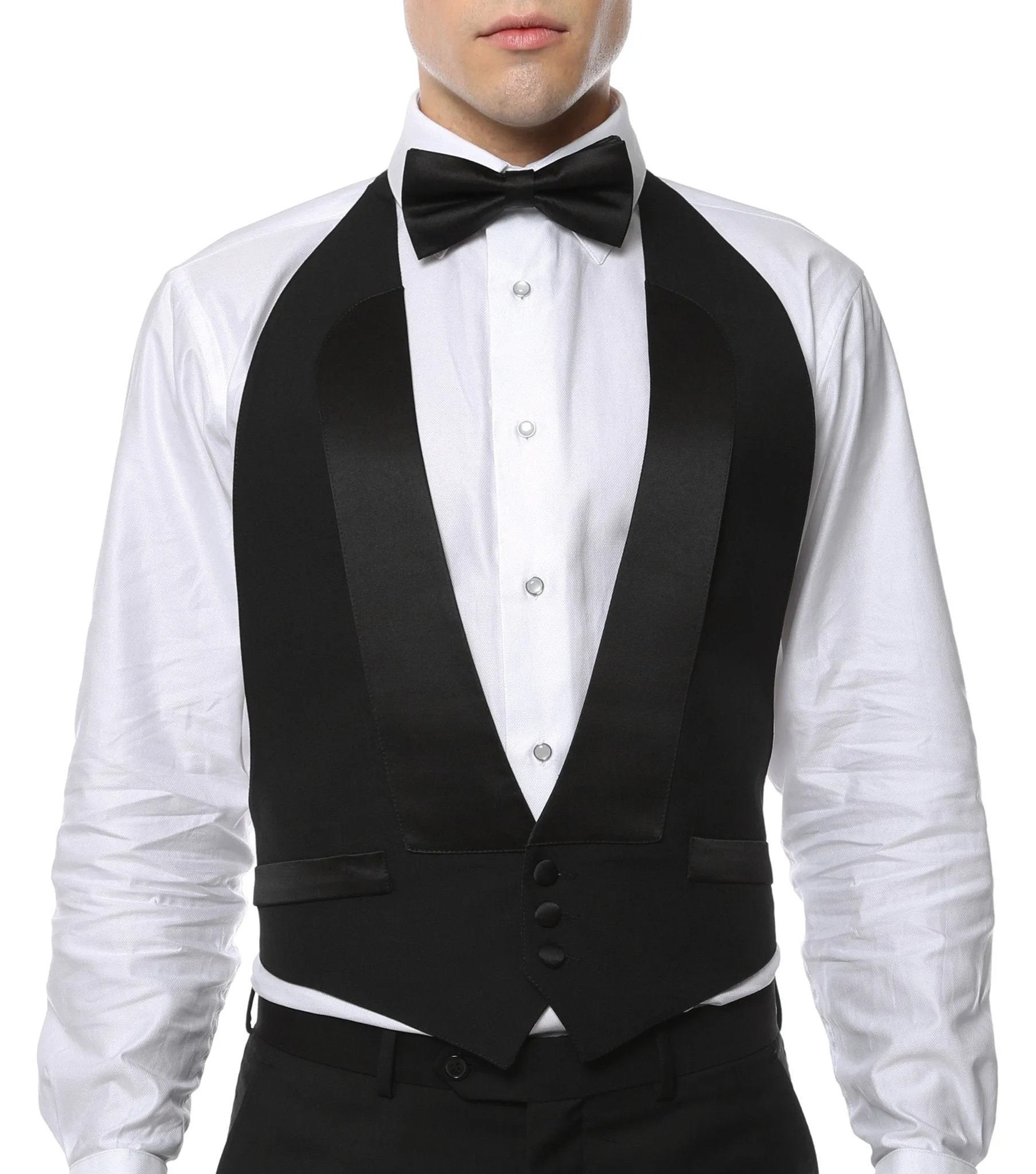 Premium Black Wool Backless Tuxedo Vest | 2XL FIT ALL