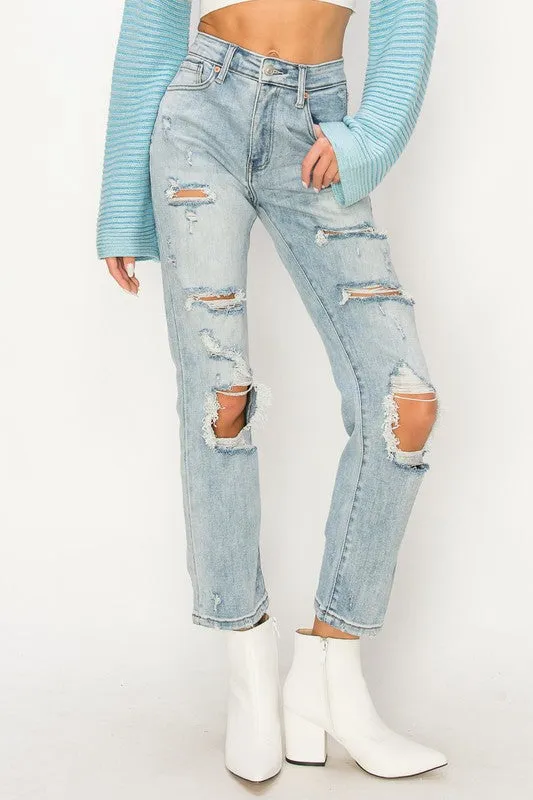 Reese High Rise Distressed Straight Jeans