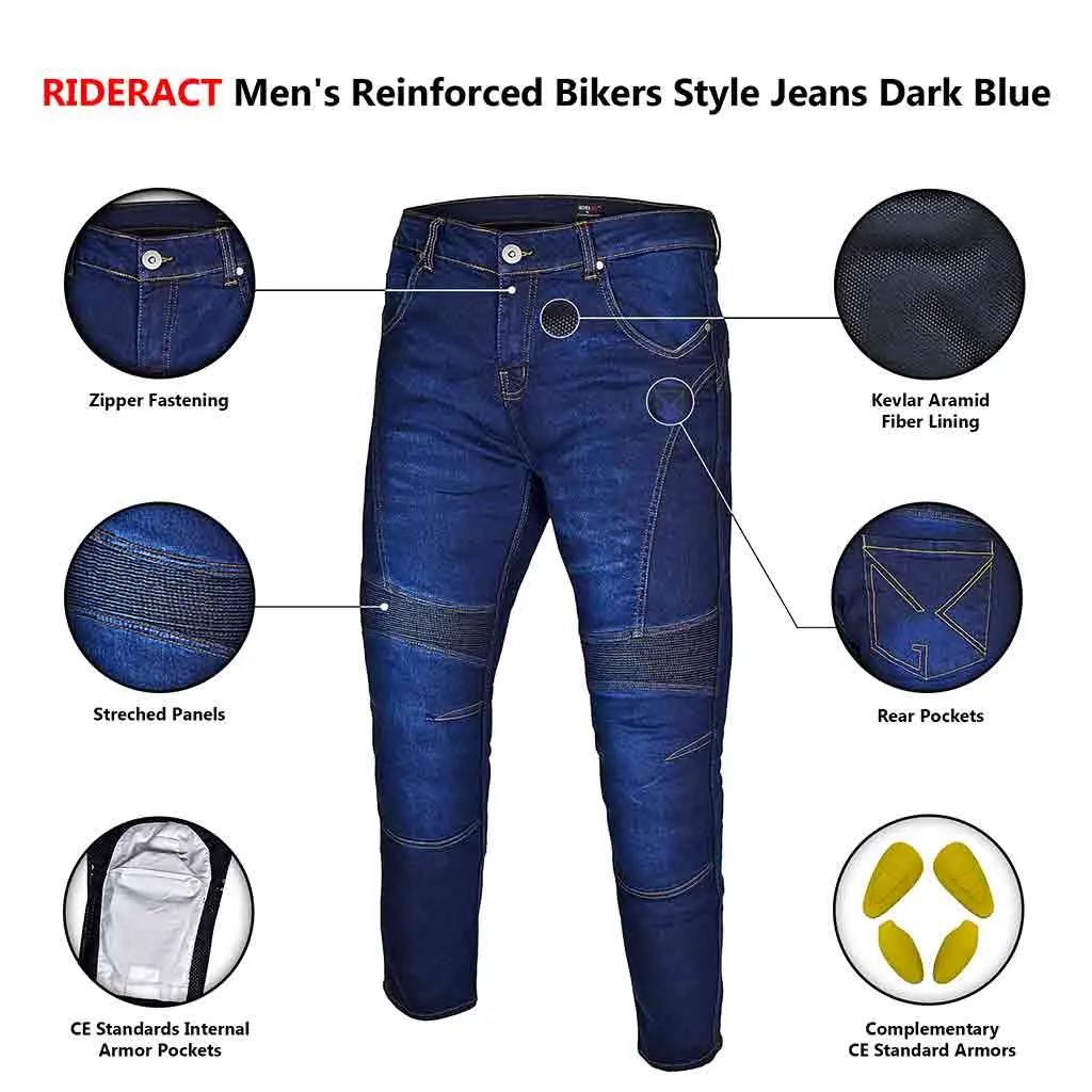 RIDERACT® Reinforced Men's Motorbike Pants Dark Blue Biker Jeans