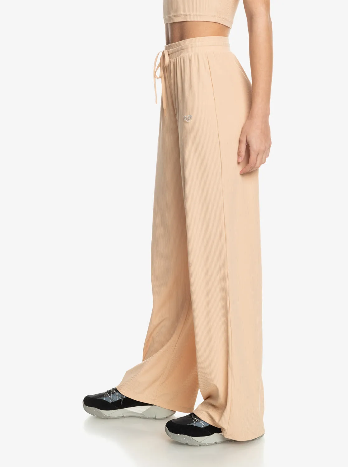 Rise & Vibe Rib Wide Leg Pants - Toasted Almond