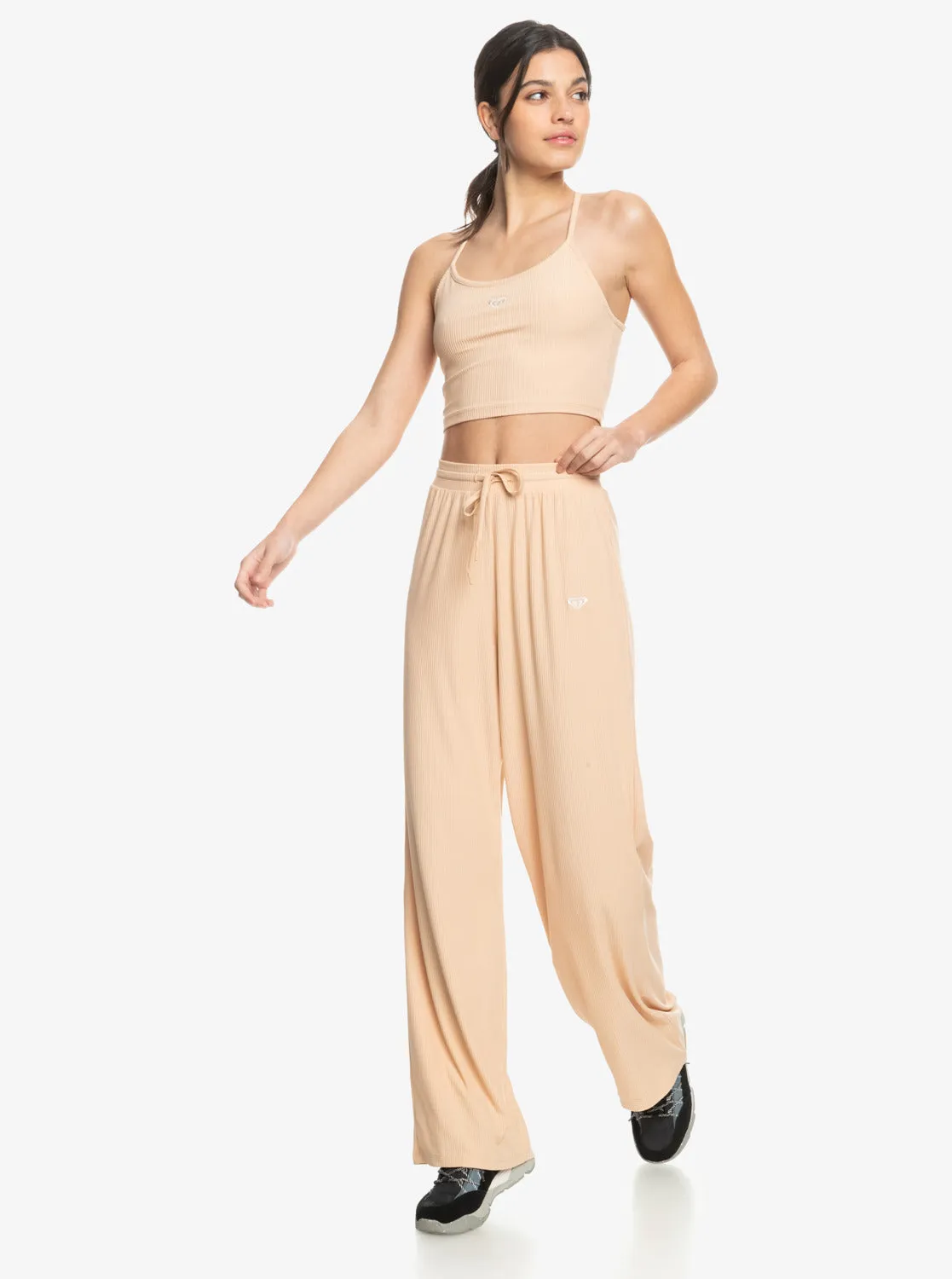 Rise & Vibe Rib Wide Leg Pants - Toasted Almond