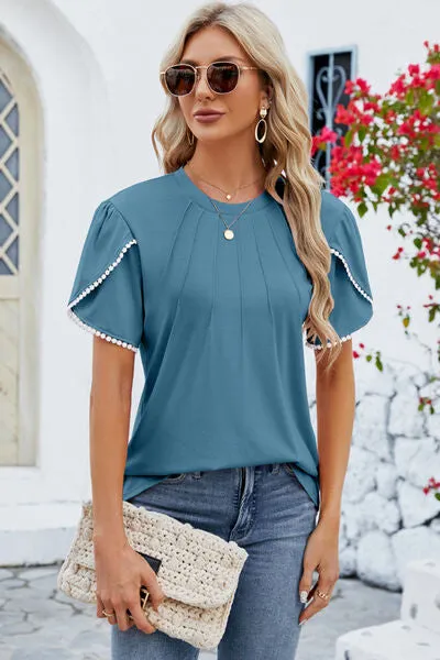 Round Neck Petal Sleeve T-Shirt