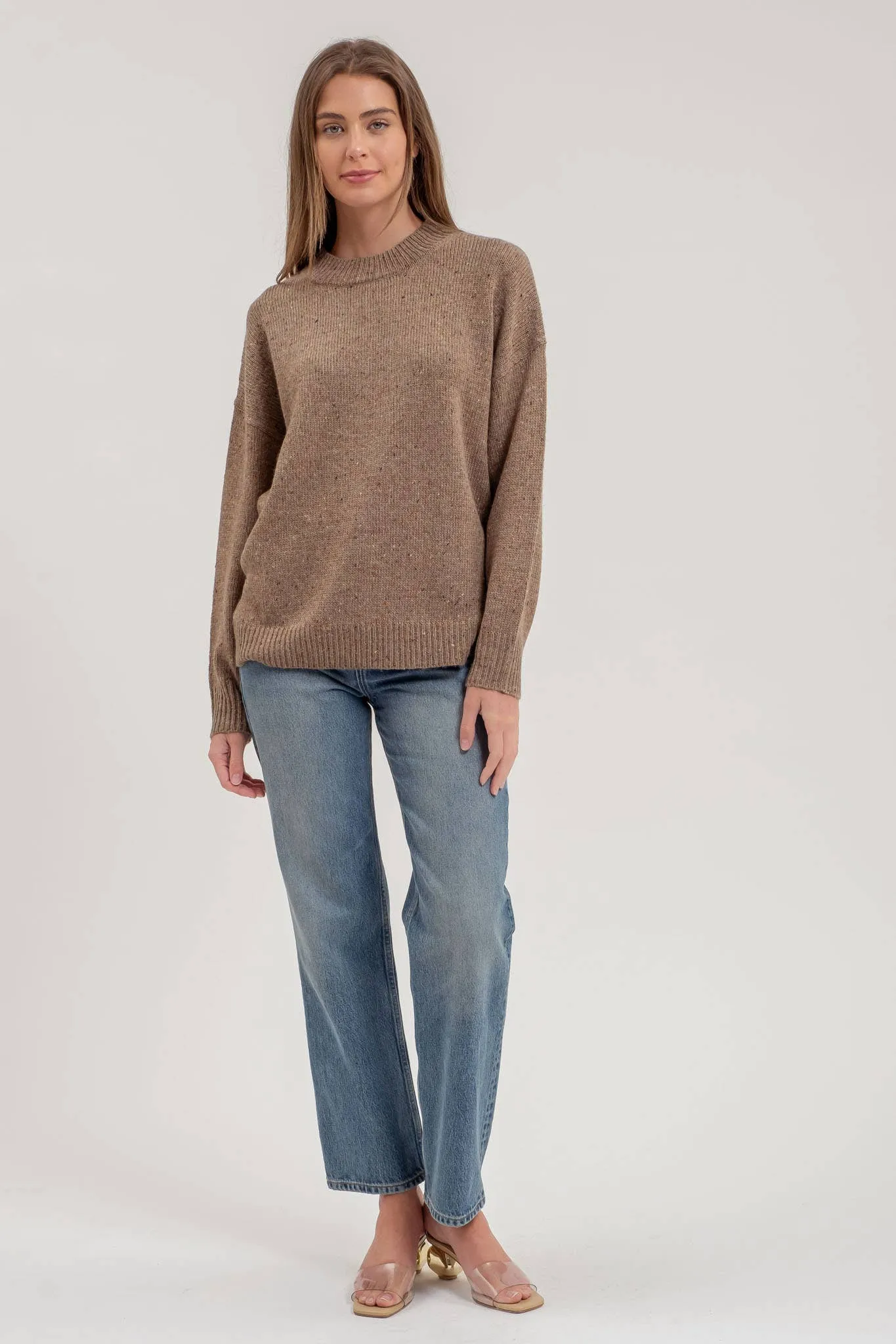 SPECKLE KNIT MOCK NECK LONG SLEEVE SWEATER