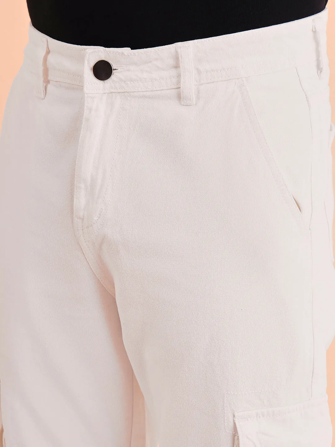 Style Quotient Men White Relaxed Fit Mid Rise Cargos