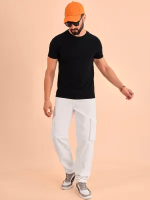 Style Quotient Men White Relaxed Fit Mid Rise Cargos