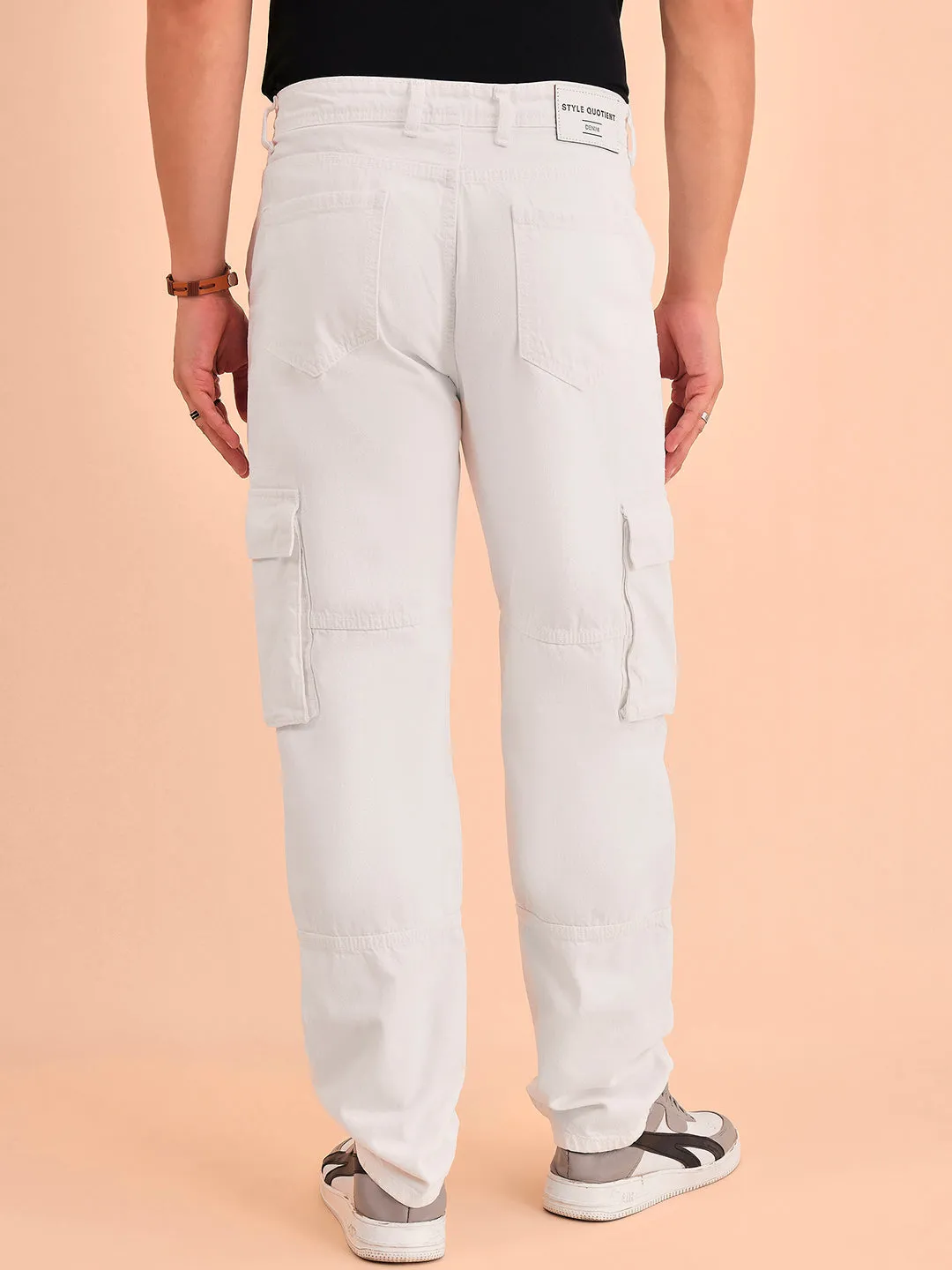 Style Quotient Men White Relaxed Fit Mid Rise Cargos