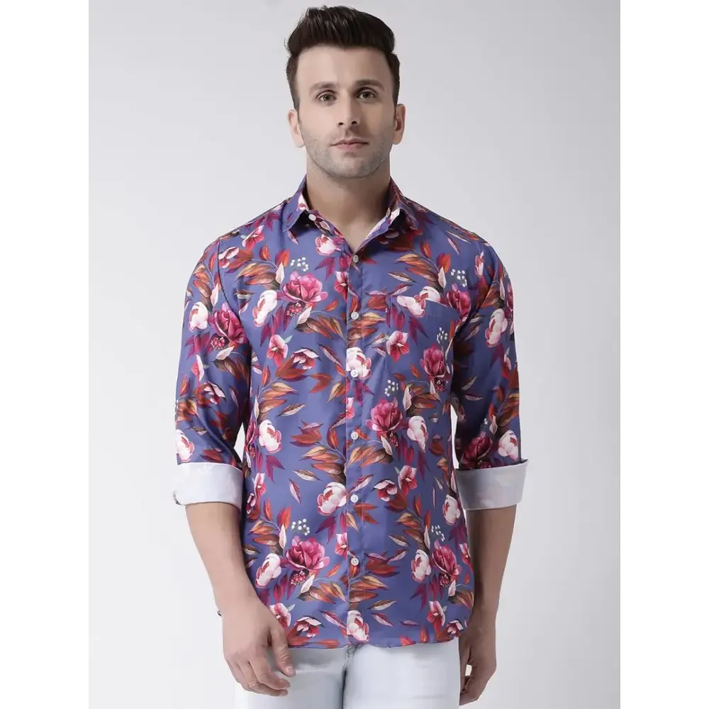 Stylish Purple Printed Cotton Blend Slim Fit Casual Shirt For Men