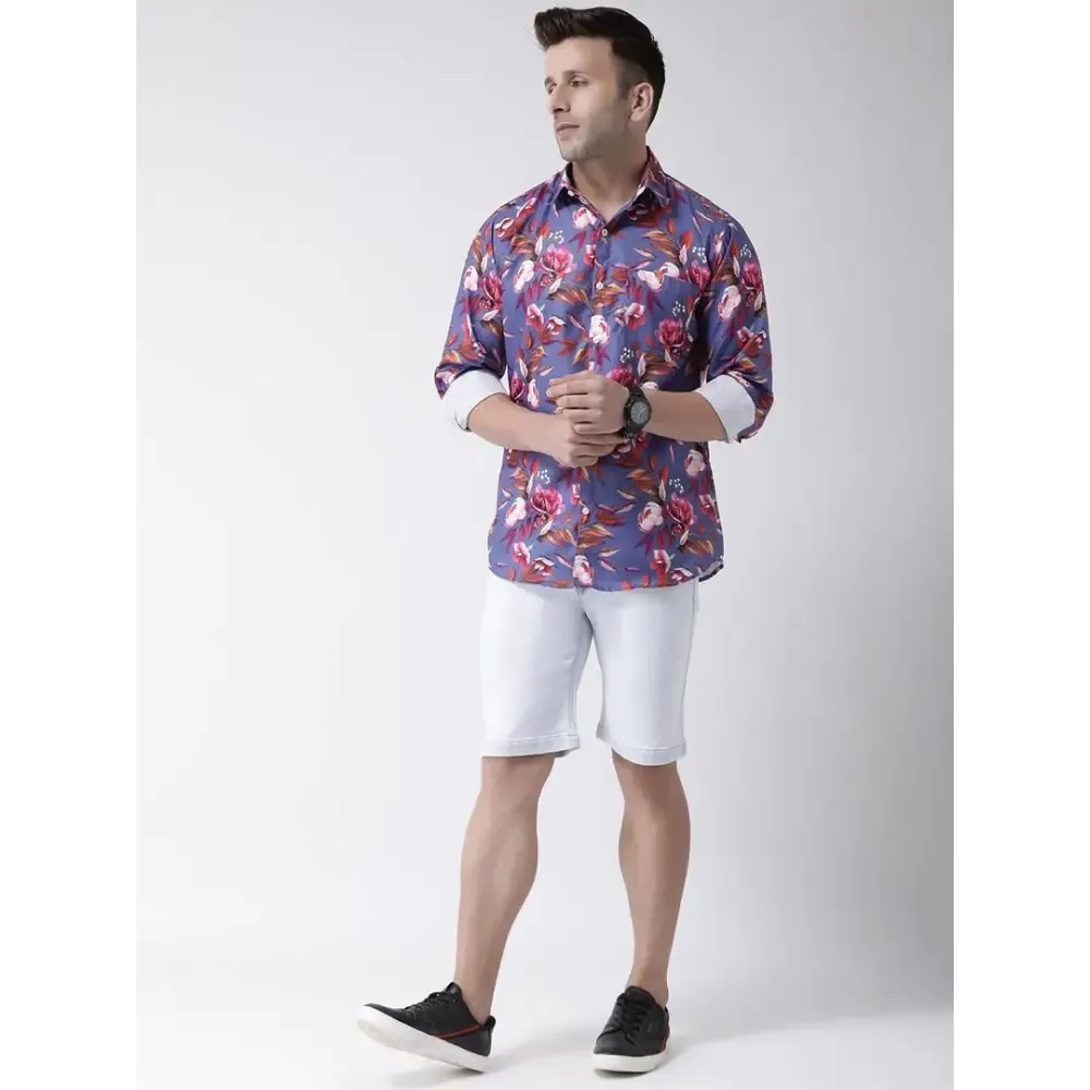 Stylish Purple Printed Cotton Blend Slim Fit Casual Shirt For Men