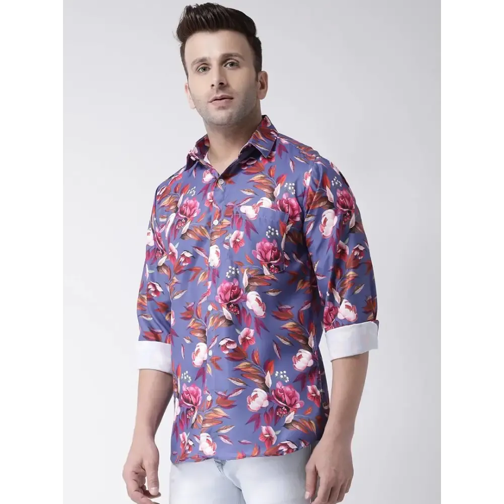 Stylish Purple Printed Cotton Blend Slim Fit Casual Shirt For Men