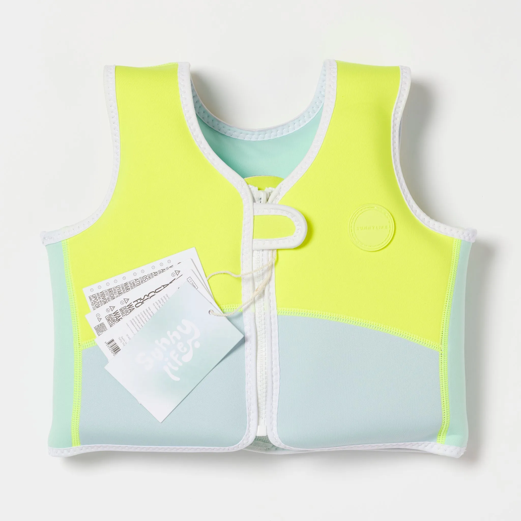 SUNNYLiFE Salty The Shark Swim Vest Aqua Neon Yellow