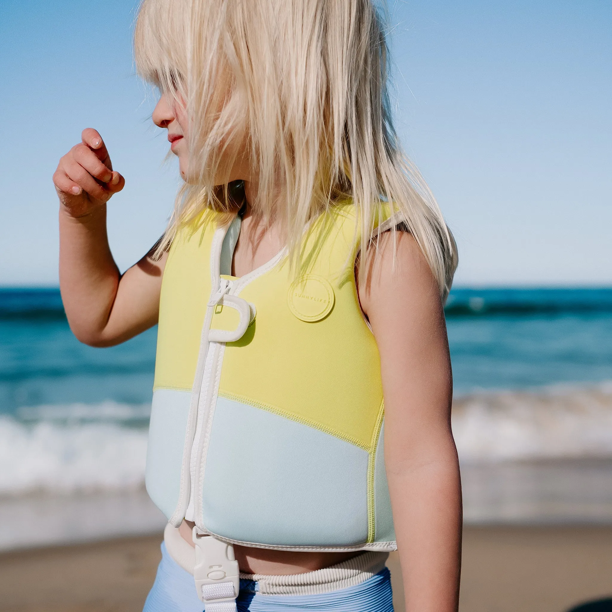 SUNNYLiFE Salty The Shark Swim Vest Aqua Neon Yellow