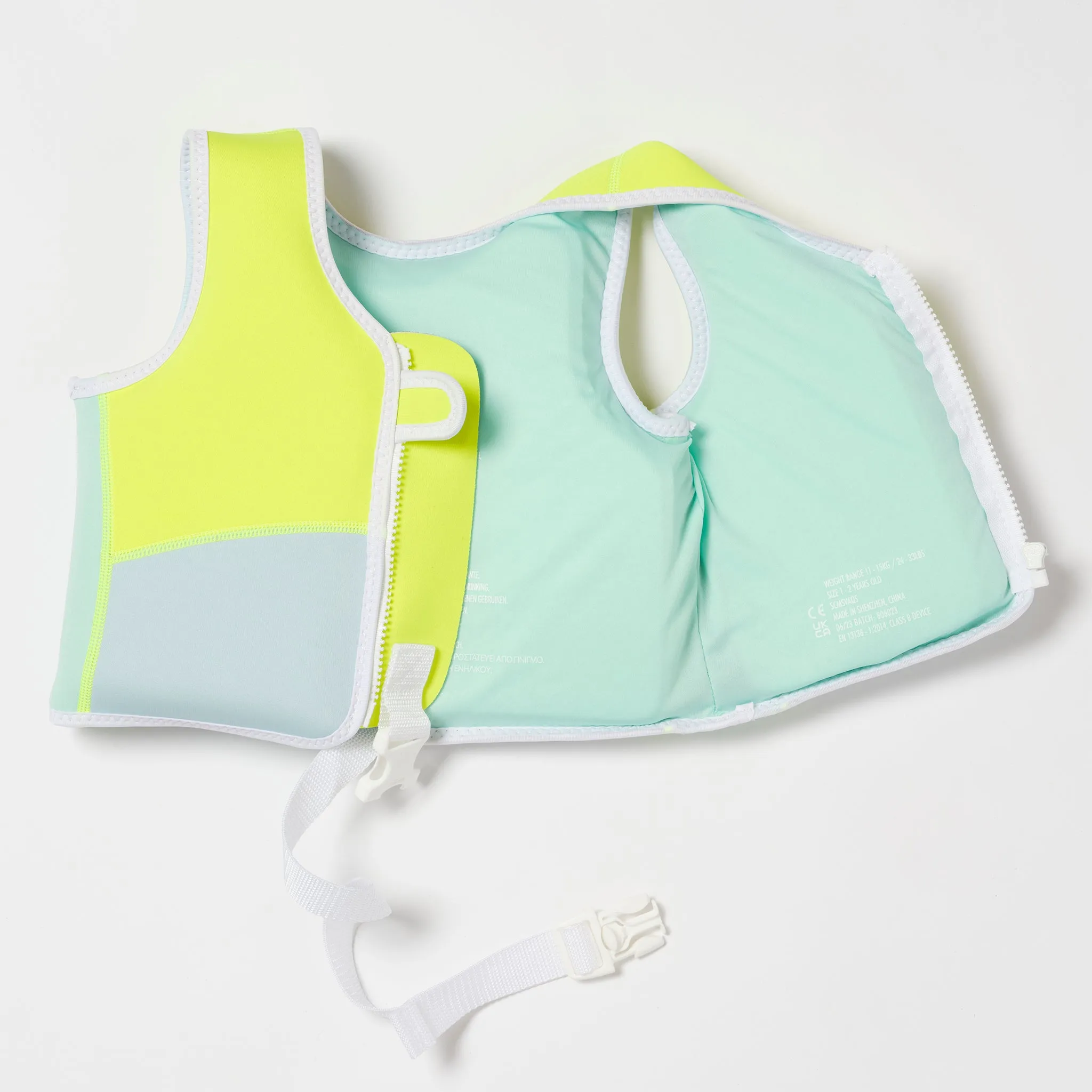 SUNNYLiFE Salty The Shark Swim Vest Aqua Neon Yellow