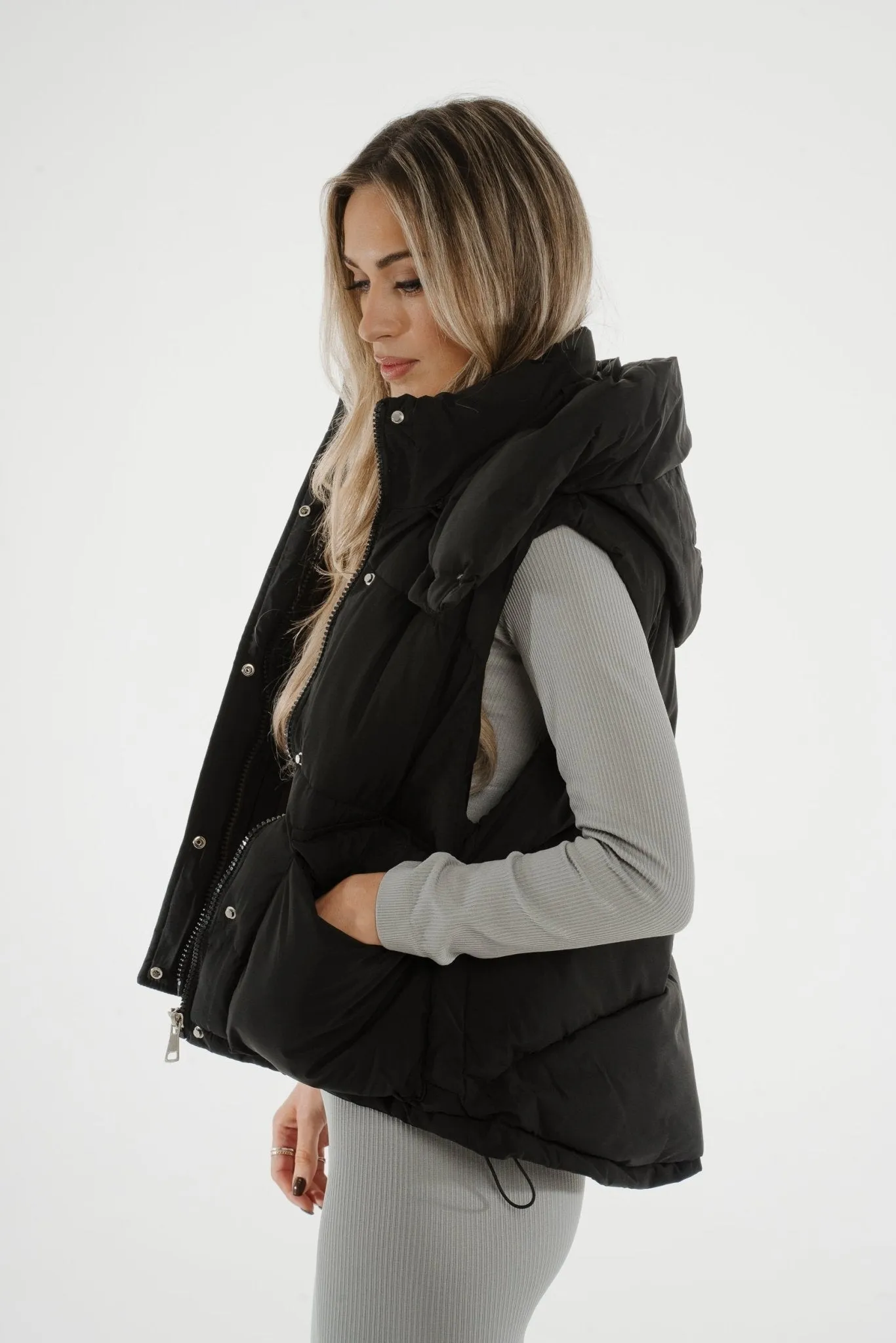 Suzie Luxury Padded Gilet In Black