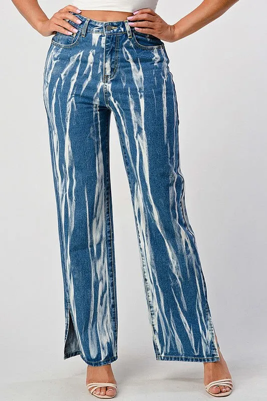 TIEDYE ACID DETAILED SLIT BOTTOM BAGGY MOM JEAN