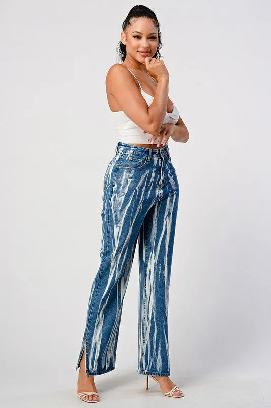 TIEDYE ACID DETAILED SLIT BOTTOM BAGGY MOM JEAN