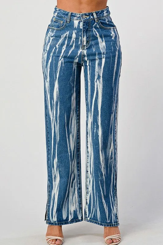 TIEDYE ACID DETAILED SLIT BOTTOM BAGGY MOM JEAN